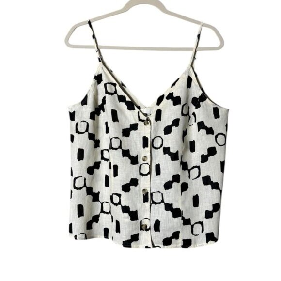 H&M Women Linen Tank Cami Button Up Large Lagom Artsy Beachy Lagenlook Cream NWT - Picture 1 of 8